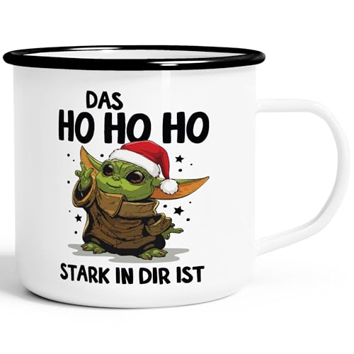 MoonWorks Emaille-Tasse Weihnachten Das HoHoHo stark in dir ist Baby- Spruch lustig emaille-weiss-schwarz standard von MoonWorks