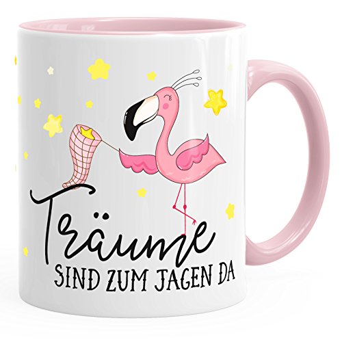 MoonWorks Flamingo Tasse mit Spruch Träume sind zu jagen da Kaffeetasse Teetasse Keramiktasse rosa unisize von MoonWorks