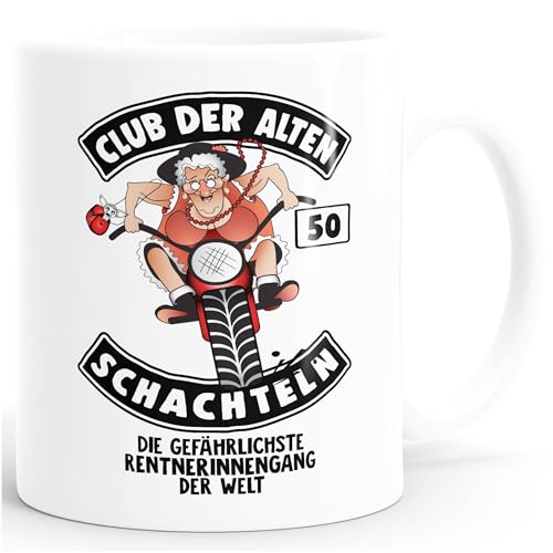 MoonWorks Geburtstags-Tasse Club Der Alten Schachteln Geschenk-Tasse für ältere Frauen Kaffee-Tasse Runder Geburtstag 50 weiß Unisize von MoonWorks