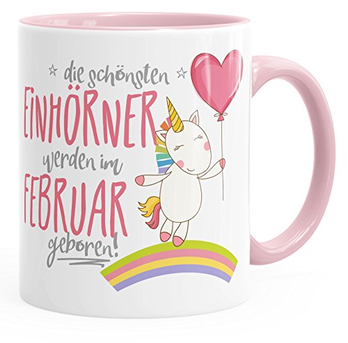 MoonWorks Geburtstags-Tasse die schönsten Einhörner werden im Februar geboren Geschenk-Tasse rosa unisize von MoonWorks