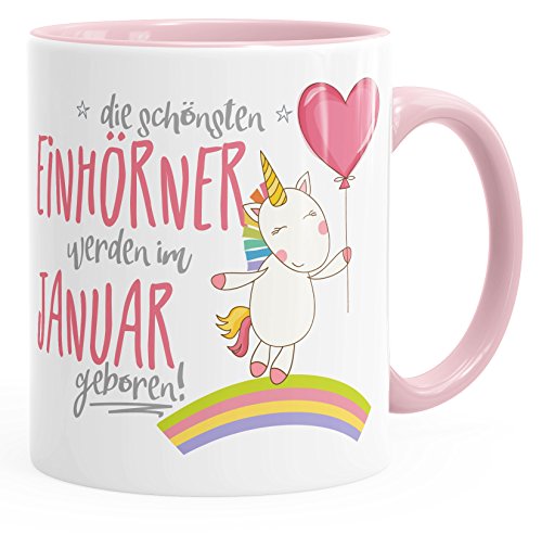 MoonWorks Geburtstags-Tasse die schönsten Einhörner werden im Januar geboren Geschenk-Tasse Innenfarbe rosa unisize von MoonWorks