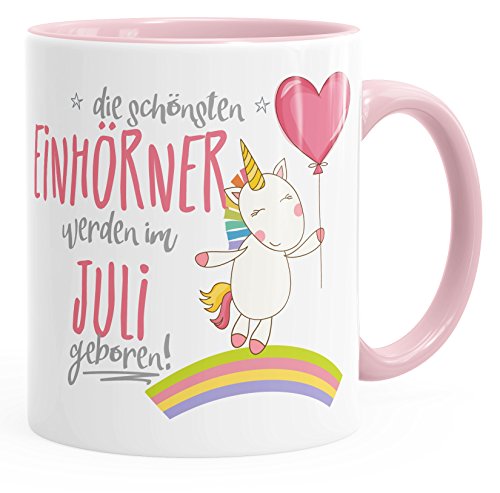 MoonWorks Geburtstags-Tasse die schönsten Einhörner werden im Juli geboren Geschenk-Tasse rosa unisize von MoonWorks