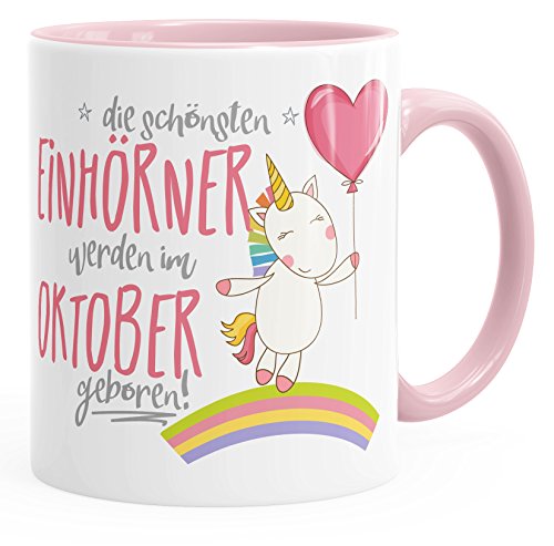 MoonWorks Geburtstags-Tasse die schönsten Einhörner werden im Oktober geboren Geschenk-Tasse rosa unisize von MoonWorks