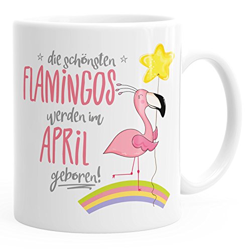 MoonWorks Geburtstags-Tasse die schönsten Flamingos werden im April geboren Geburtstmonat Wunschmonat Geschenk-Tasse Kaffee-Tasse weiß unisize von MoonWorks