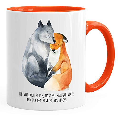 MoonWorks Geschenk-Tasse Liebe Spruch Ich will dich heute morgen nächste Woche Fuchs verliebt Freund Freundin orange unisize von MoonWorks