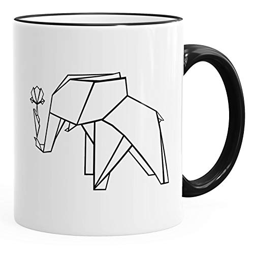 MoonWorks Geschenk-Tasse Origami Elefant mit Rose Polygon Kaffee-Tasse Keramiktasse schwarz unisize von MoonWorks