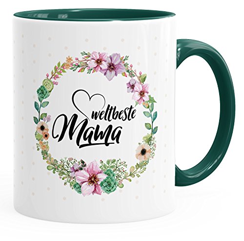 MoonWorks Geschenk-Tasse Weltbeste Mama Geschenk für Mutter Muttertag Tasse mit Blumen und Innenfarbe grün unisize von MoonWorks