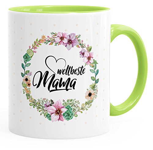 MoonWorks Geschenk-Tasse Weltbeste Mama Geschenk für Mutter Muttertag Tasse mit Blumen und Innenfarbe hellgrün unisize von MoonWorks