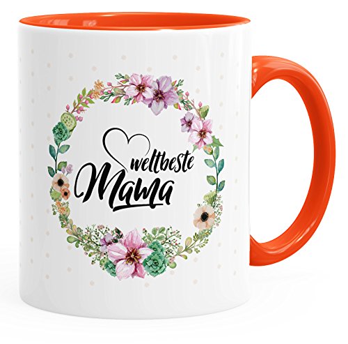 MoonWorks Geschenk-Tasse Weltbeste Mama Geschenk für Mutter Muttertag Tasse mit Blumen und Innenfarbe orange unisize von MoonWorks