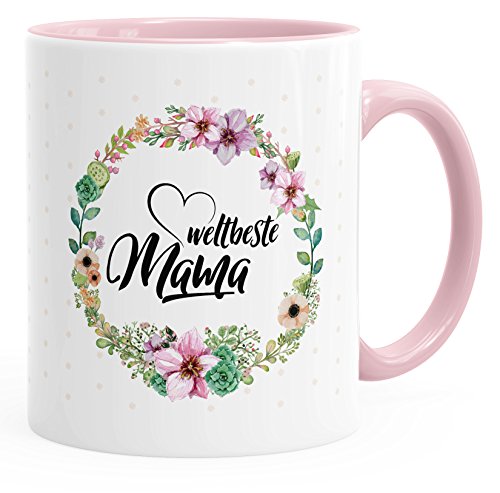 MoonWorks Geschenk-Tasse Weltbeste Mama Geschenk für Mutter Muttertag Tasse mit Blumen und Innenfarbe rosa unisize von MoonWorks