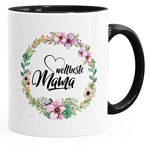 MoonWorks Geschenk-Tasse Weltbeste Mama Geschenk für Mutter Muttertag Tasse mit Blumen und Innenfarbe schwarz unisize von MoonWorks