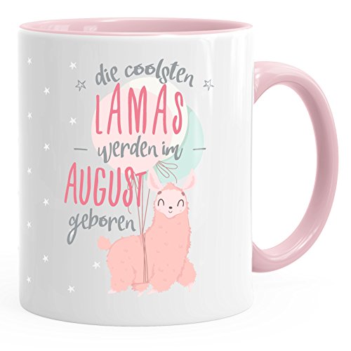 MoonWorks Geschenk-Tasse die coolsten Lamas werden im Wunschmonat geboren Geburtstag Teetasse Keramiktasse August rosa unisize von MoonWorks