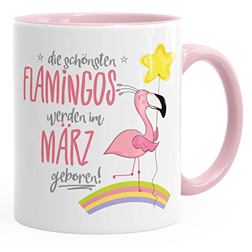 MoonWorks Geschenk-Tasse die schönsten Flamingos Werden im März geboren Geburtstags-Tasse Geburtstmonat Wunschmonat Kaffee-Tasse rosa Unisize von MoonWorks