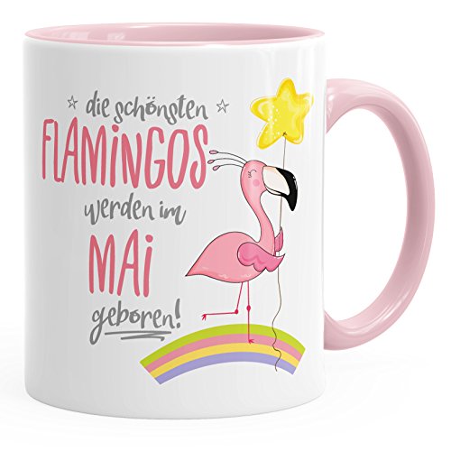 MoonWorks Geschenk-Tasse die schönsten Flamingos werden im Mai geboren Geburtstags-Tasse Geburtstmonat Wunschmonat Kaffee-Tasse rosa unisize von MoonWorks