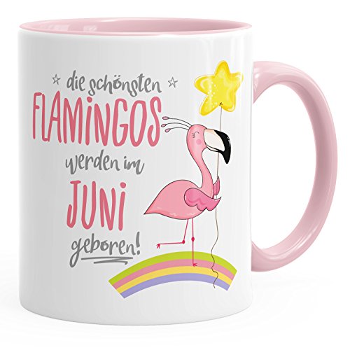 MoonWorks Geschenk-Tasse die schönsten Flamingos werden im Juni geboren Geburtstags-Tasse Geburtstmonat Wunschmonat Kaffee-Tasse rosa unisize von MoonWorks