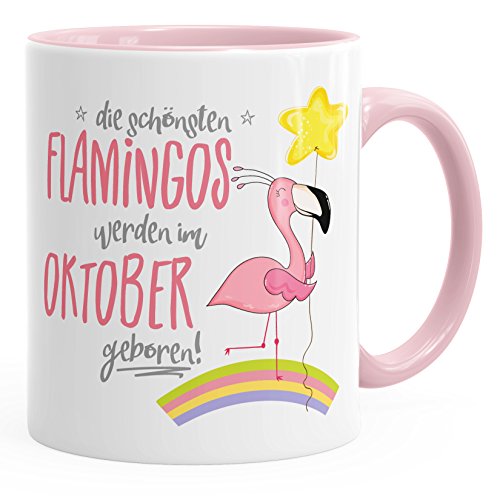 MoonWorks Geschenk-Tasse die schönsten Flamingos werden im Oktober geboren Geburtstags-Tasse Geburtstmonat Wunschmonat Kaffee-Tasse rosa unisize von MoonWorks