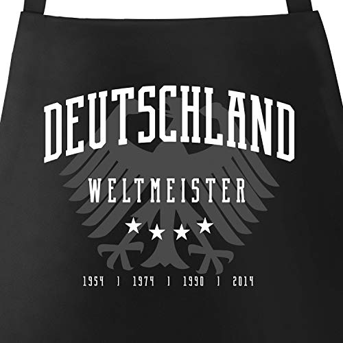 MoonWorks Grill-Schürze für Männer Deutschland Vier Sterne 54 74 90 2014 WM Fußball Weltmeistser Adler Baumwoll-Schürze Küchenschürze schwarz Unisize von MoonWorks