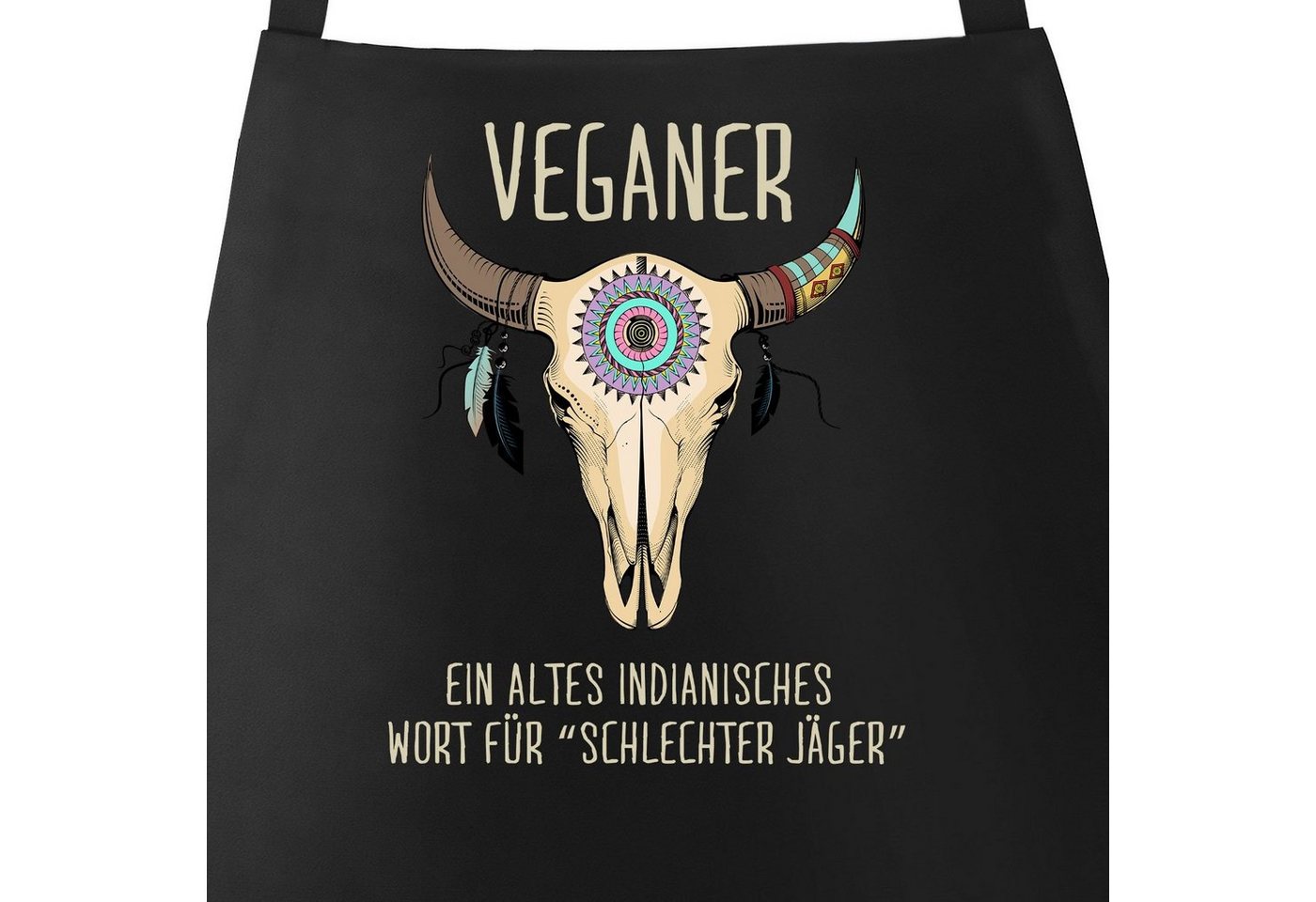 MoonWorks Grillschürze Grill-Schürze für Männer mit Spruch Vegetarier / Veganer Schlechter Jäger Spruch Skull Baumwoll-Schürze Küchenschürze Moonworks®, mit kreativem Aufdruck von MoonWorks