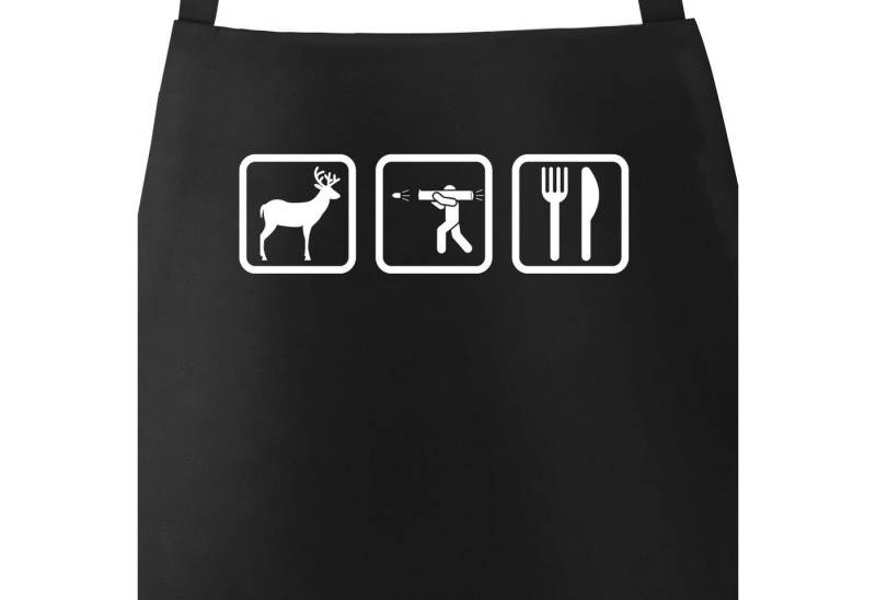 MoonWorks Grillschürze Kochschürze Grill-Schürze für Männer mit Symbolen Hirsch Jäger Besteck Baumwoll-Schürze Küchenschürze Moonworks®, mit kreativem Aufdruck von MoonWorks