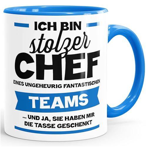 MoonWorks Ich Bin stolzer Chef eines ungeheurig fantastischen Teams Kaffee-Tasse blau Unisize MoonWorks Ich Bin stolzer Chef eines ungeheurig fantastischen Teams Kaffee-Tasse blau Unisize von MoonWorks