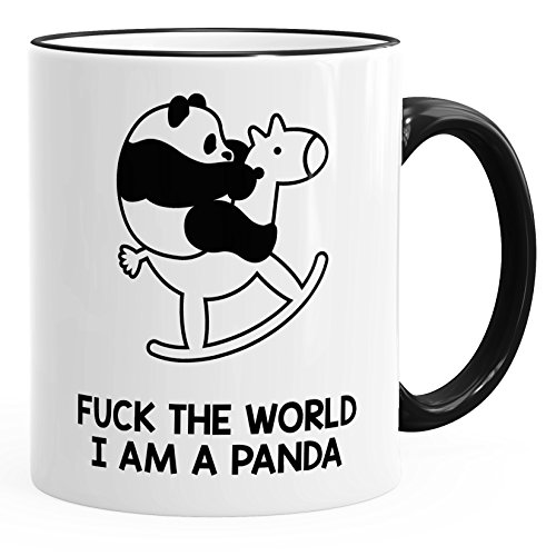 MoonWorks Kaffee-Tasse Baby-Panda auf Schaukelpferd Rocking-Horse Fuck the world I'm a panda schwarz unisize von MoonWorks