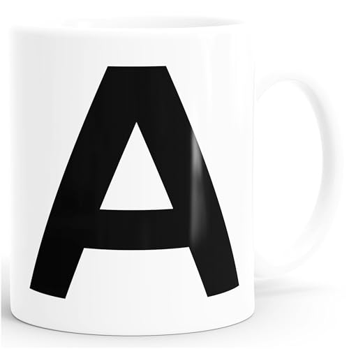 MoonWorks Kaffee-Tasse Buchstaben Buchstabe Arial Bold glänzend Kaffeetasse Teetasse Keramiktasse A weiß Unisize von MoonWorks