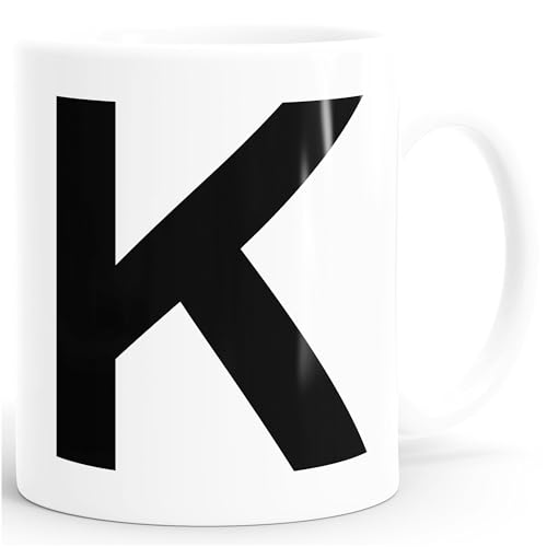 MoonWorks Kaffee-Tasse Buchstaben Buchstabe Arial Bold glänzend Kaffeetasse Teetasse Keramiktasse K weiß Unisize von MoonWorks