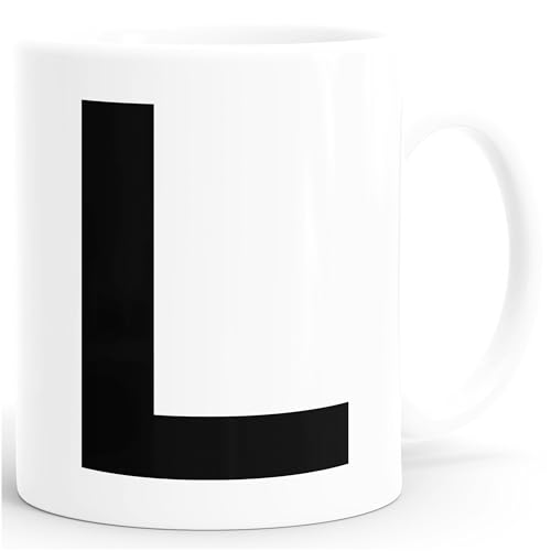 MoonWorks Kaffee-Tasse Buchstaben Buchstabe Arial Bold glänzend Kaffeetasse Teetasse Keramiktasse L weiß Unisize von MoonWorks