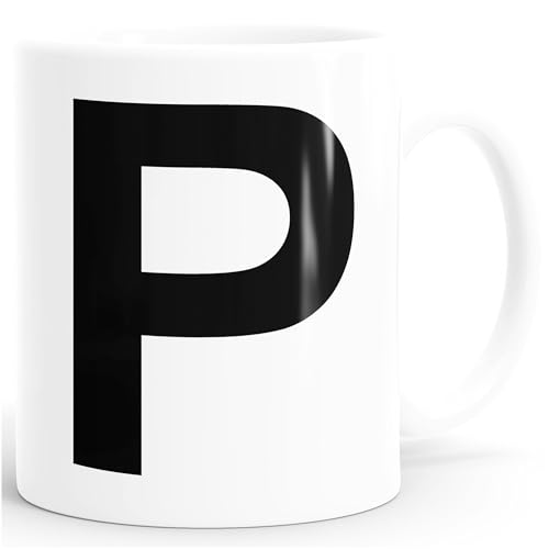 MoonWorks Kaffee-Tasse Buchstaben Buchstabe Arial Bold glänzend Kaffeetasse Teetasse Keramiktasse P weiß Unisize von MoonWorks