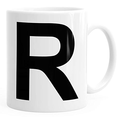 MoonWorks Kaffee-Tasse Buchstaben Buchstabe Arial Bold glänzend Kaffeetasse Teetasse Keramiktasse R weiß unisize von MoonWorks