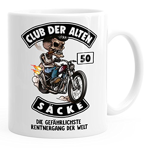 MoonWorks Kaffee-Tasse Club der alten Säcke Geschenk-Tüte Club der alten Säcke für Ältere Geburtstag Männer 50 weiß unisize von MoonWorks