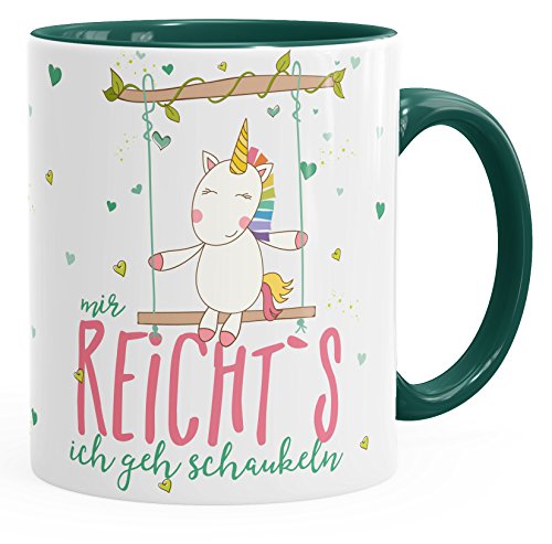 MoonWorks Kaffee-Tasse Einhorn Mir reichts ich geh schaukeln Spruch Unicorn Tasse mit farbigem Henkel grün unisize von MoonWorks