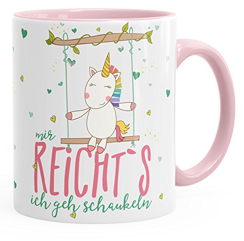 MoonWorks Kaffee-Tasse Einhorn Mir reichts ich geh schaukeln Spruch Unicorn Tasse mit farbigem Henkel rosa unisize von MoonWorks