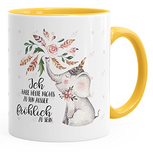 MoonWorks Kaffee-Tasse Elefant Ich habe heute nichts zu tun außer fröhlich zu sein Spruch-Tasse Geschenk-Tasse Innenfarbe gelb unisize von MoonWorks