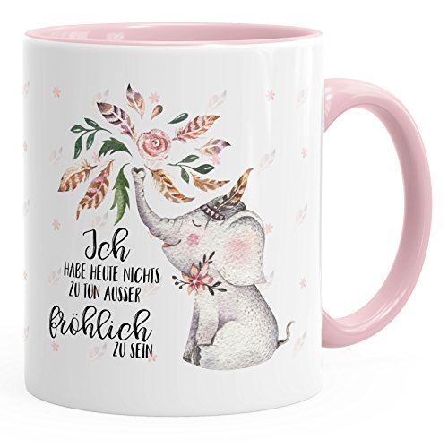 MoonWorks Kaffee-Tasse Elefant Ich habe heute nichts zu tun außer fröhlich zu sein Spruch-Tasse Geschenk-Tasse Innenfarbe rosa unisize von MoonWorks