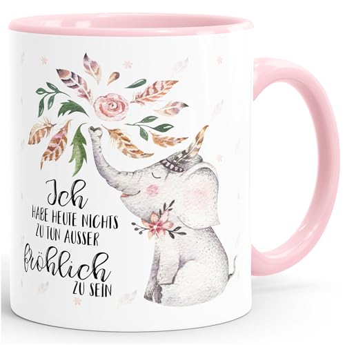 MoonWorks Kaffee-Tasse Elefant Ich Habe Heute Nichts zu tun außer fröhlich zu Sein Spruch-Tasse Geschenk-Tasse Innenfarbe rosa Unisize von MoonWorks