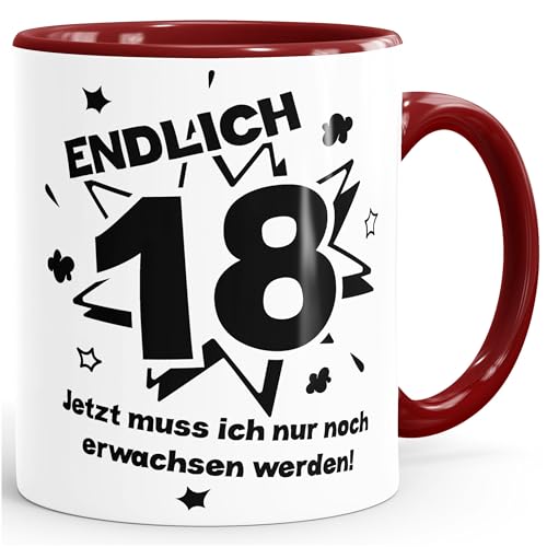 MoonWorks Kaffee-Tasse Endlich 18 jetzt muß ich nur noch erwachsen werde Teetasse Keramiktasse Bordeauxrot Unisize MoonWorks Kaffee-Tasse Endlich 18 jetzt muß ich nur noch erwachsen werde Teetasse Keramiktasse Bordeauxrot Unisize von MoonWorks