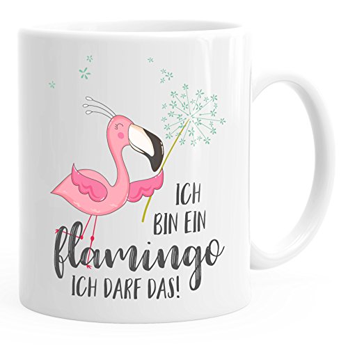 MoonWorks Kaffee-Tasse Flamingo Ich bin ein Flamingo ich darf das Spruch Pusteblume weiß unisize von MoonWorks