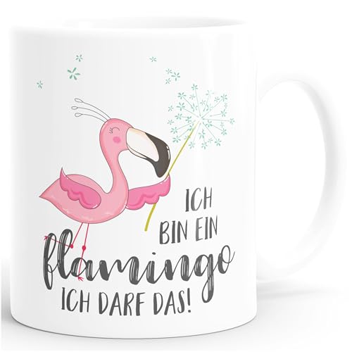 MoonWorks Kaffee-Tasse Flamingo Ich Bin EIN Flamingo ich darf das Spruch Pusteblume weiß Unisize von MoonWorks