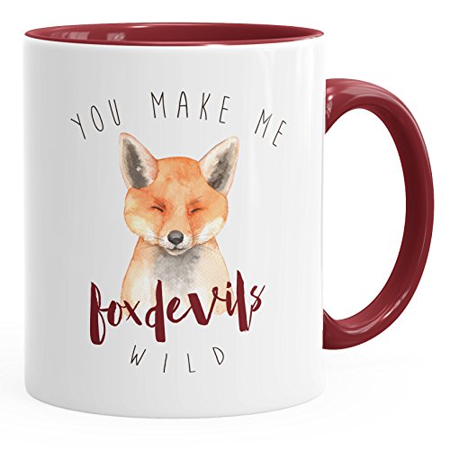 MoonWorks Kaffee-Tasse Geschenk You make me fox devils wild Liebe Denglisch Spruch lustig verliebt Love Quote Freund Freundin bordeauxrot unisize von MoonWorks