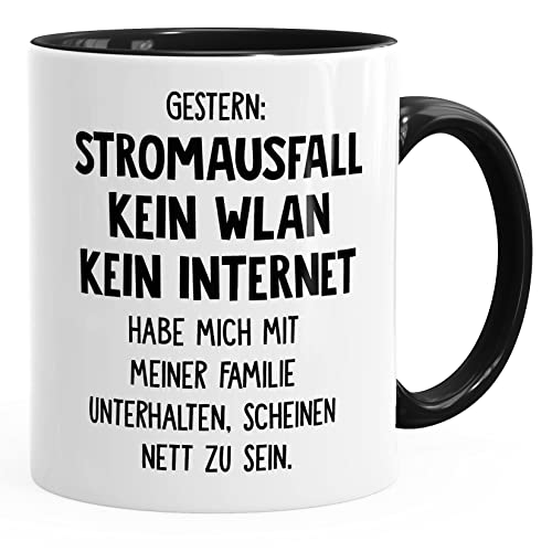 MoonWorks Kaffee-Tasse Gestern: Stromausfall Kein WLAN Kein Internet schwarz unisize von MoonWorks