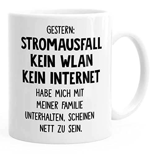 MoonWorks Kaffee-Tasse Gestern: Stromausfall Kein WLAN Kein Internet weiß unisize von MoonWorks