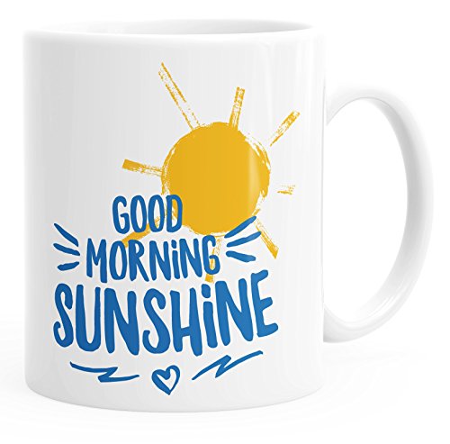 MoonWorks Kaffee-Tasse Good Morning Sunshine einfarbig weiß-blau unisize von MoonWorks