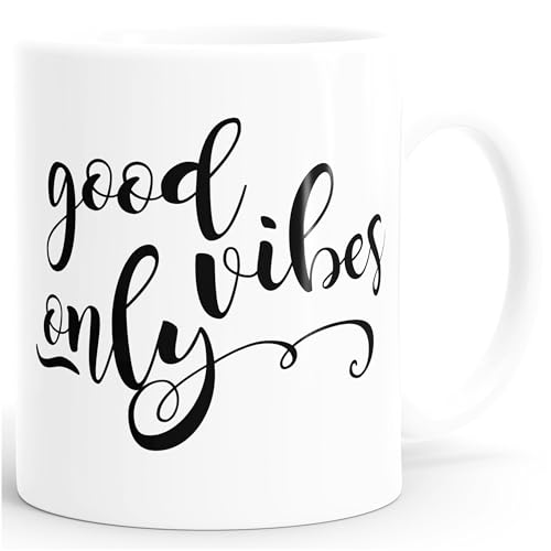 MoonWorks Kaffee-Tasse Good Vibes only Spruch-Tasse einfarbig weiß Unisize von MoonWorks