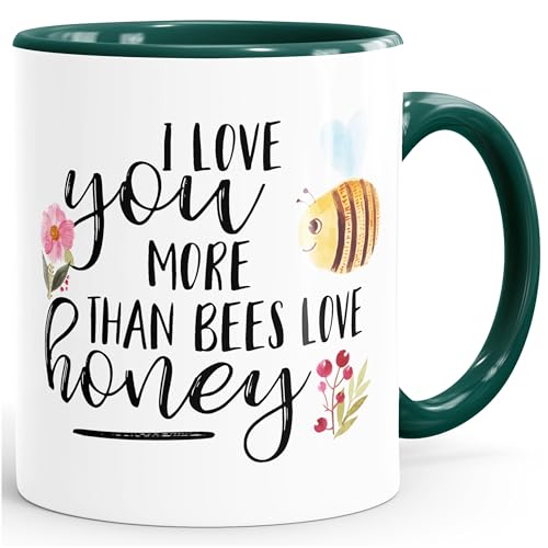 MoonWorks Kaffee-Tasse I Love You More Than Bees Love Honey Ich Liebe Dich mehr als die Biene den Honig Teetasse grün Unisize von MoonWorks