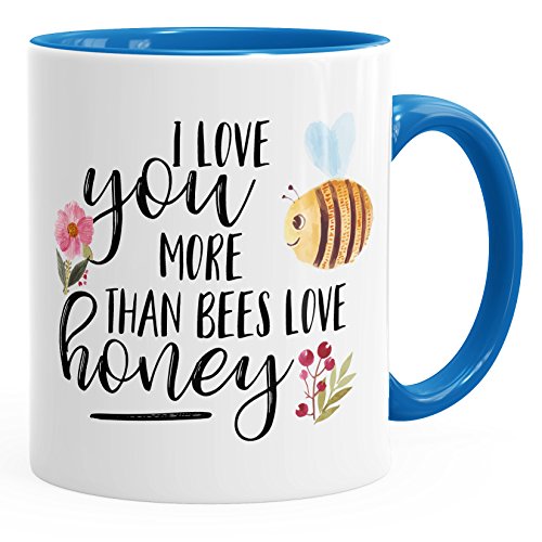 MoonWorks Kaffee-Tasse I love you more than bees love honey Ich liebe dich mehr als die Biene den Honig Teetasse blau unisize von MoonWorks