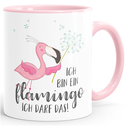 MoonWorks Kaffee-Tasse Ich Bin EIN Flamingo ich darf das Spruch Pusteblume Büro-Tasse Teetasse Keramiktasse rosa Unisize von MoonWorks