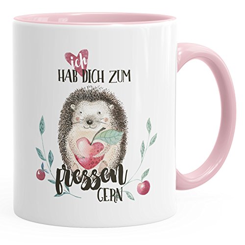 MoonWorks Kaffee-Tasse Ich hab dich zum fressen gern Watercolor Igel Liebe Spruch Geschenk Love Quote rosa unisize von MoonWorks