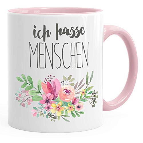 MoonWorks Kaffee-Tasse Ich hasse Menschen Tassen Blumen Blumenranke Bordüre Blüten blumig lustige Büro-Tasse rosa unisize von MoonWorks