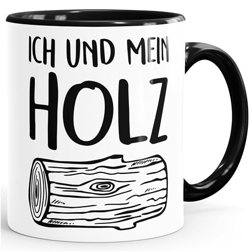 MoonWorks Kaffee-Tasse Ich und Mein Holz Holzi Tasse mit Innenfarbe schwarz Unisize von MoonWorks